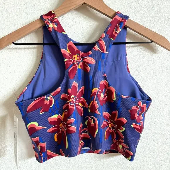 Athleta Blue Floral Printed Conscious Crop Racerback Top A-C Cups Women's S NWT - Picture 2 of 7